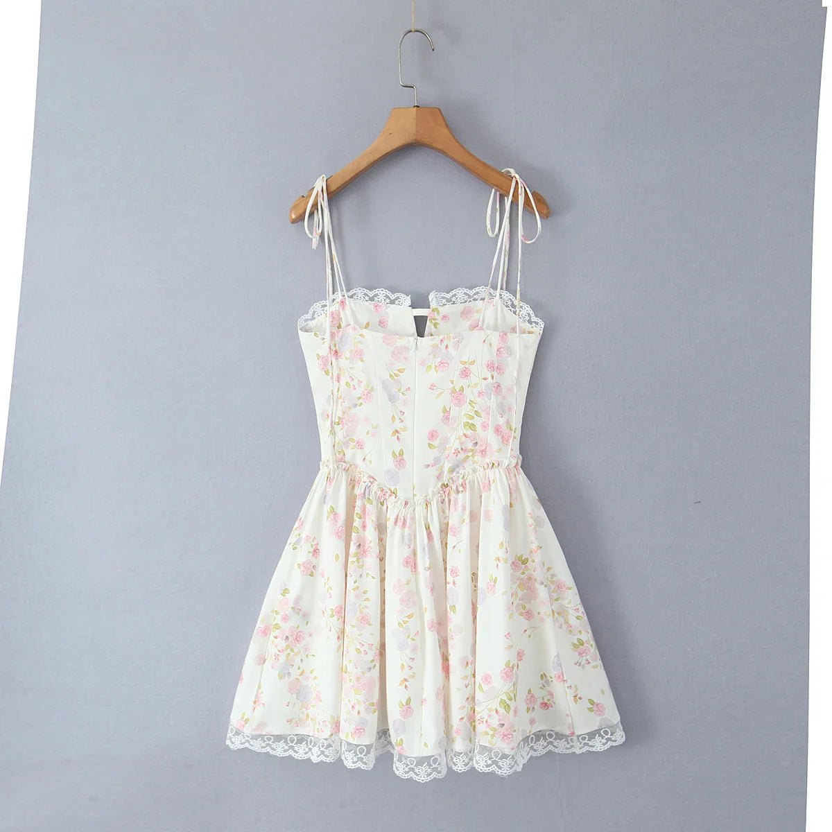 Women's Mini Dress — Lace Stitching Tie Waist Corset Bodice - Hudson Harper - Women Mini Dress