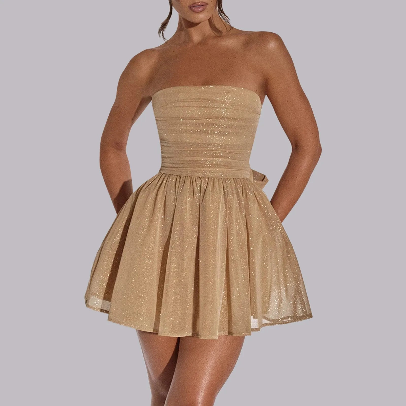 Women's Mini Dress — Strapless Neckline A - Line Flared Skirt - Hudson Harper - Women Midi Dress