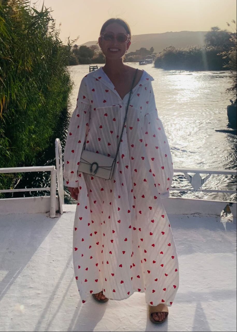Women's Shirt Dress — Oversized Fit Maxi Length Embroidered - Hudson Harper - Women Maxi Dress