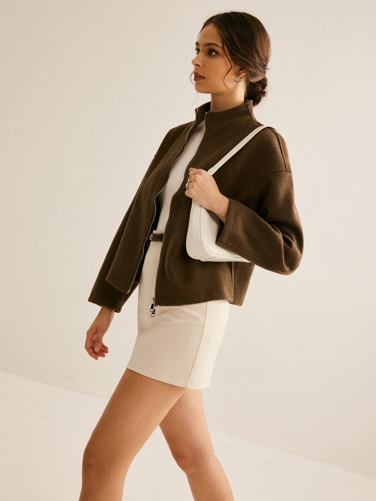 Women's Short Coat — Stand - Up Collar Zipper Closure Design - Hudson Harper - Women Coat