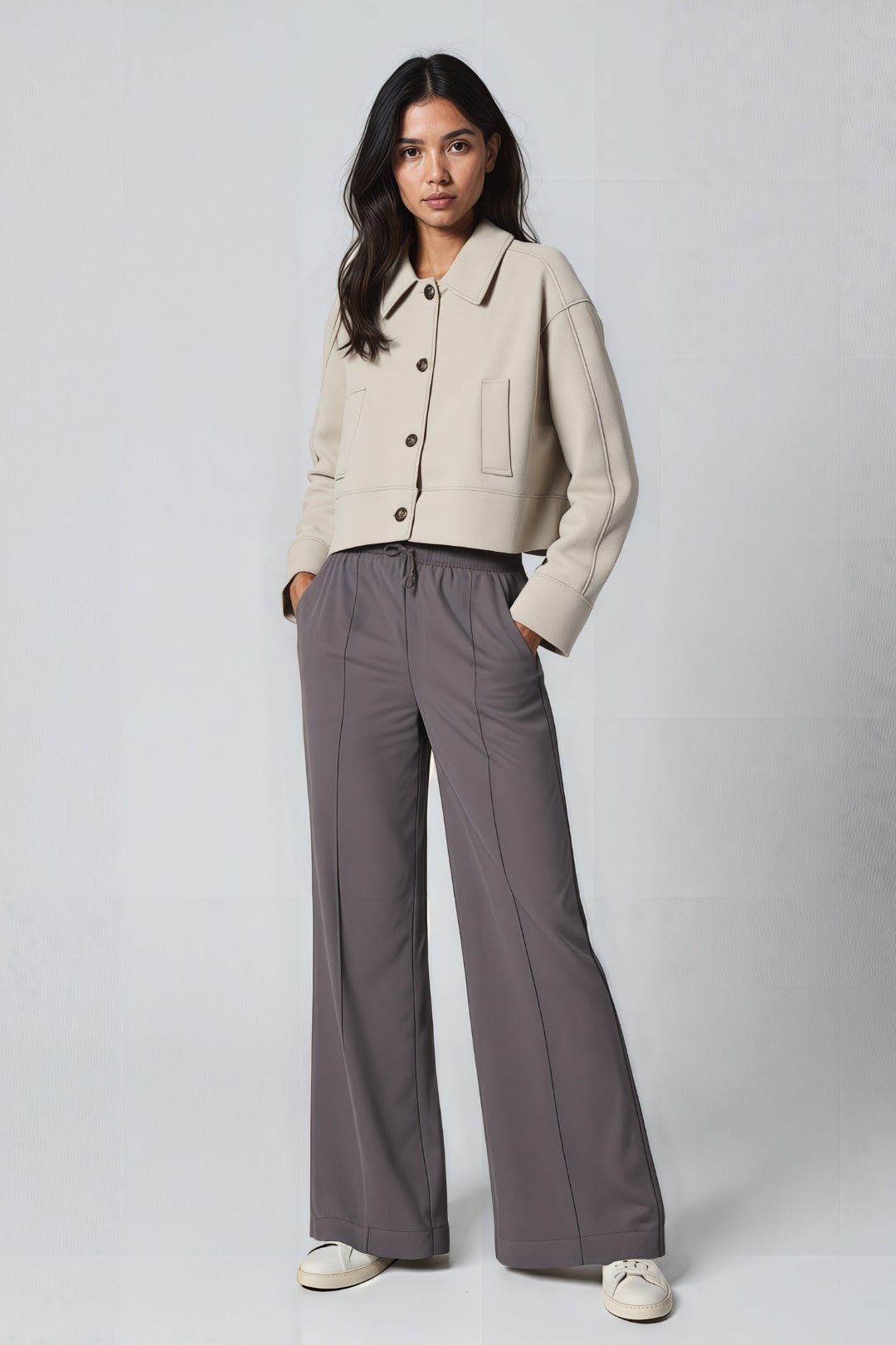 Women's Short Coat — Straight Fit Button Closure Patch Pocket - Hudson Harper - Women Coat