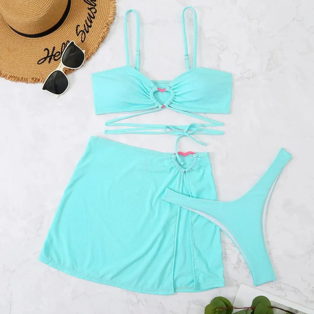 Bikini Set Women Three Piece Adjustable Back Straps - Hudson Harper - Women Swimsuit