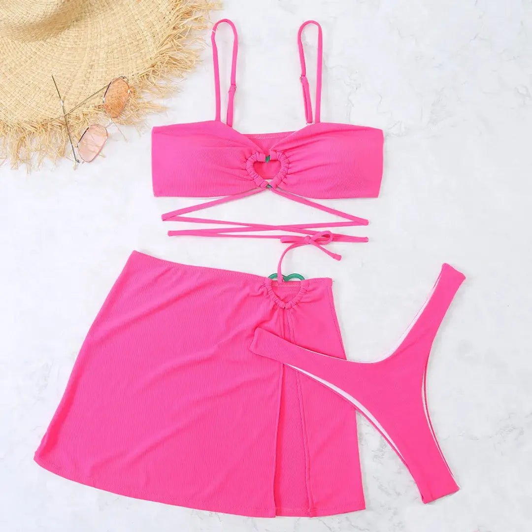 Bikini Set Women Three Piece Adjustable Back Straps - Hudson Harper - Women Swimsuit