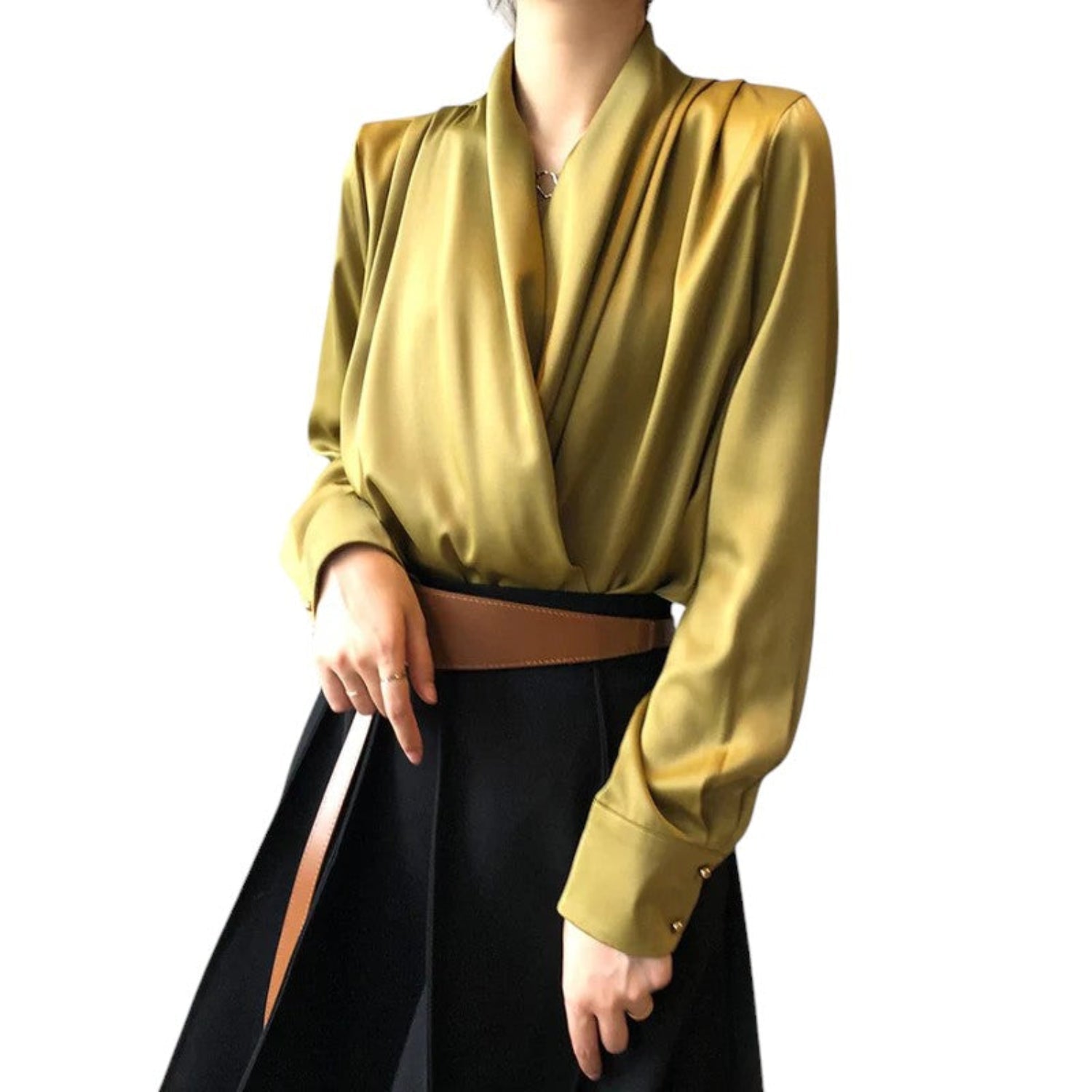 Blouse Women Soft Pleated Draped Long Sleeve - Hudson Harper - Tops