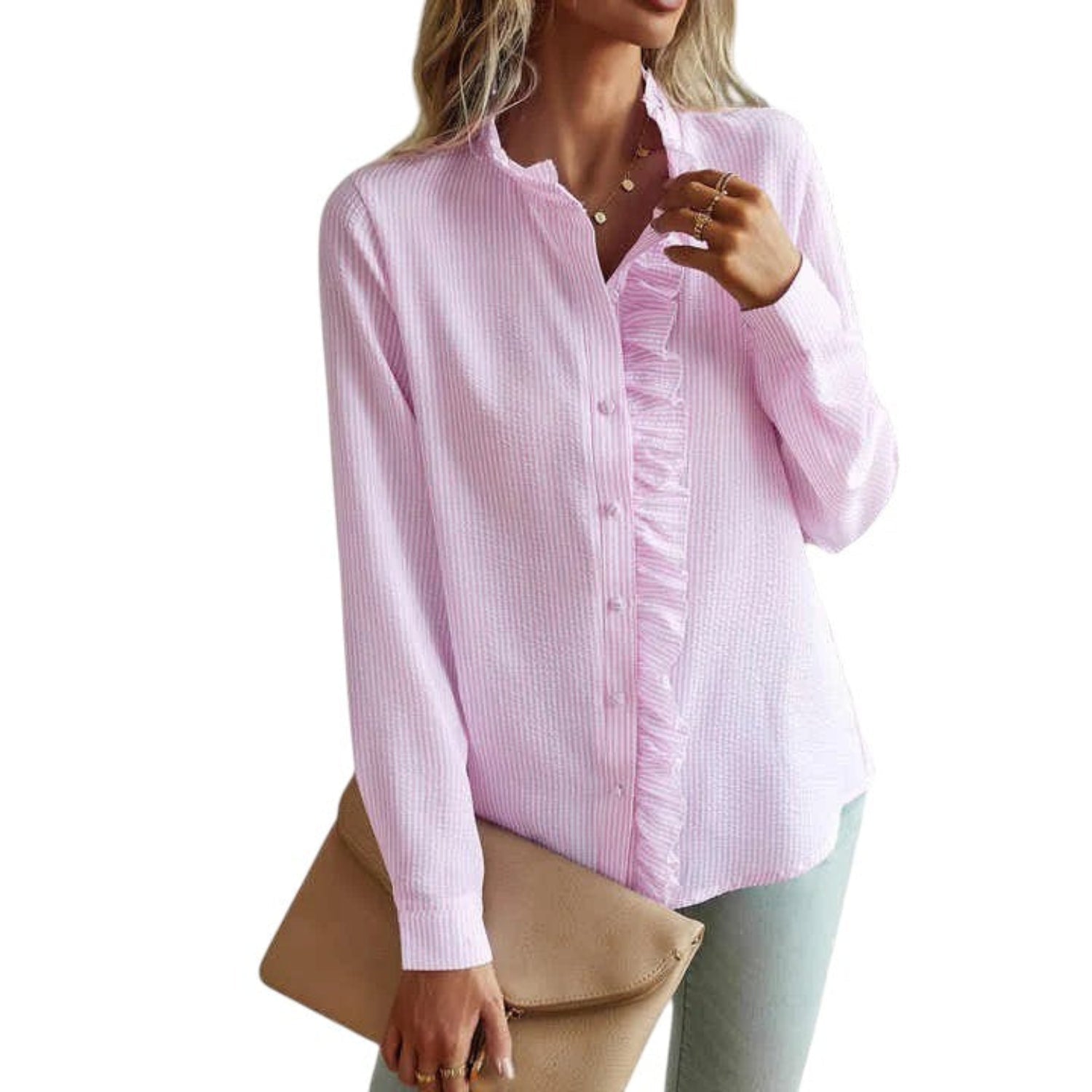 Blouse Women Striped Long Sleeve Classic Fit - Hudson Harper - Blouses
