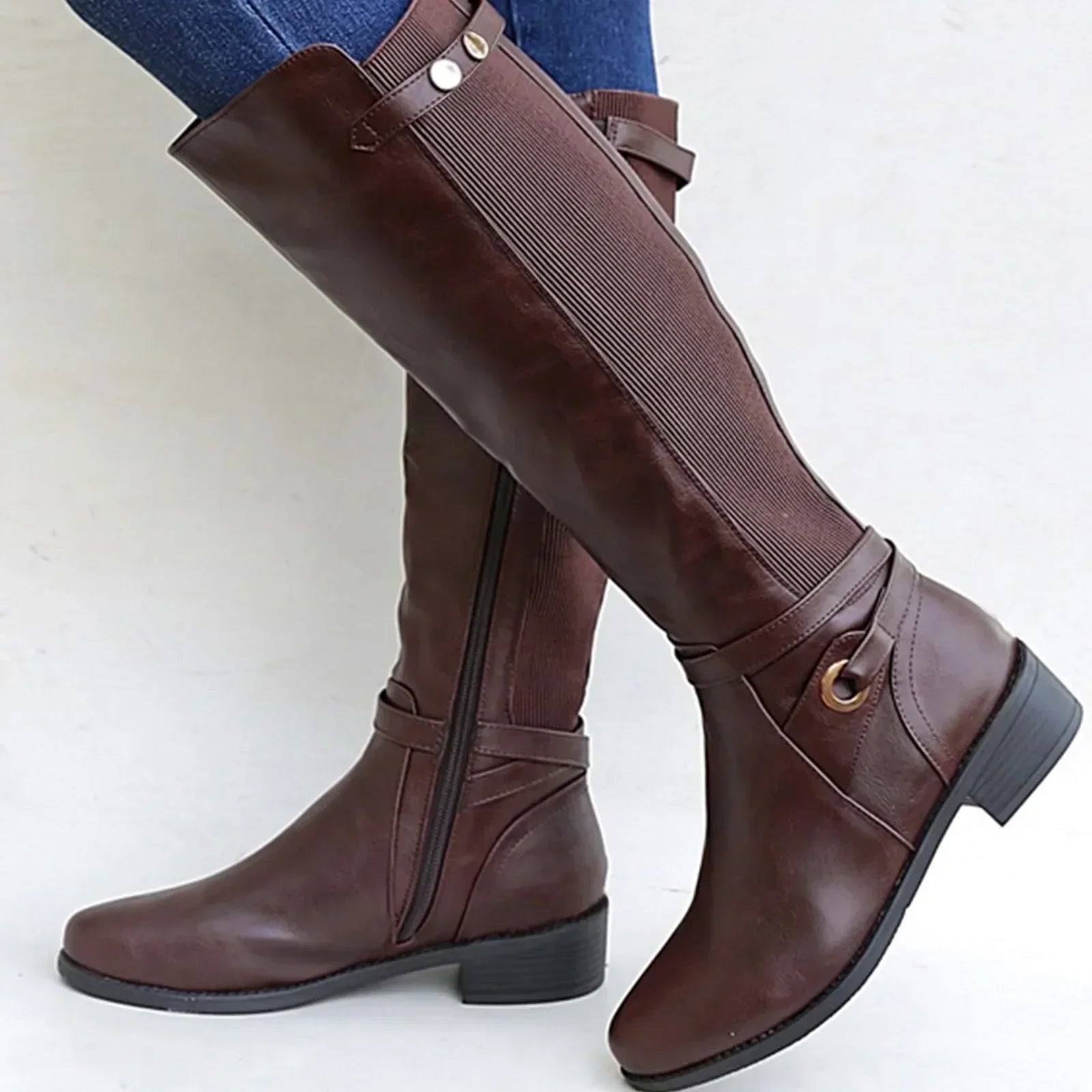 Boots Women Calf Length Adjustable Closure Slip Resistant Sole - Hudson Harper - Women Boots