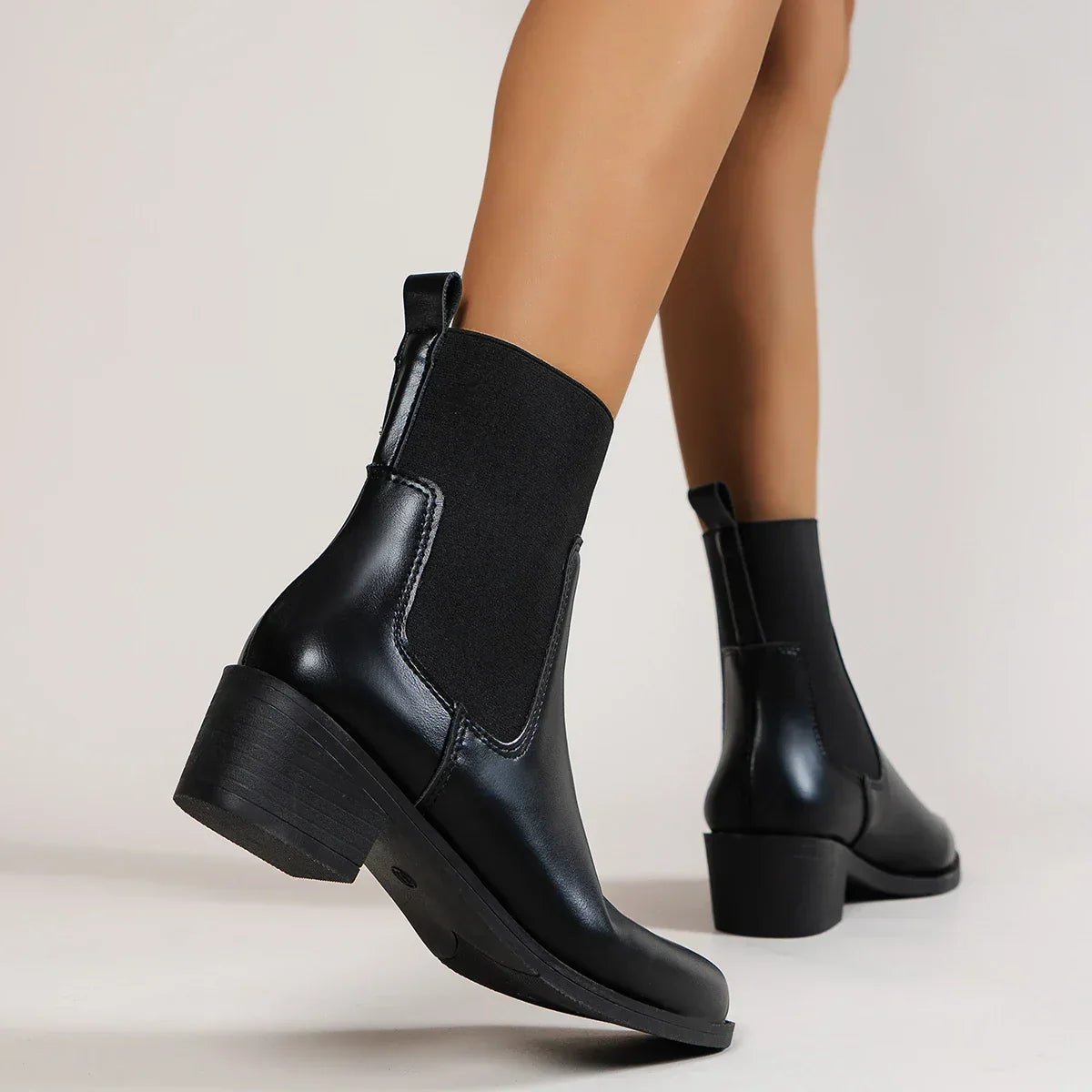 Boots Women Chelsea Design Pointed Toe Block Heel Winter - Hudson Harper - Women Boots
