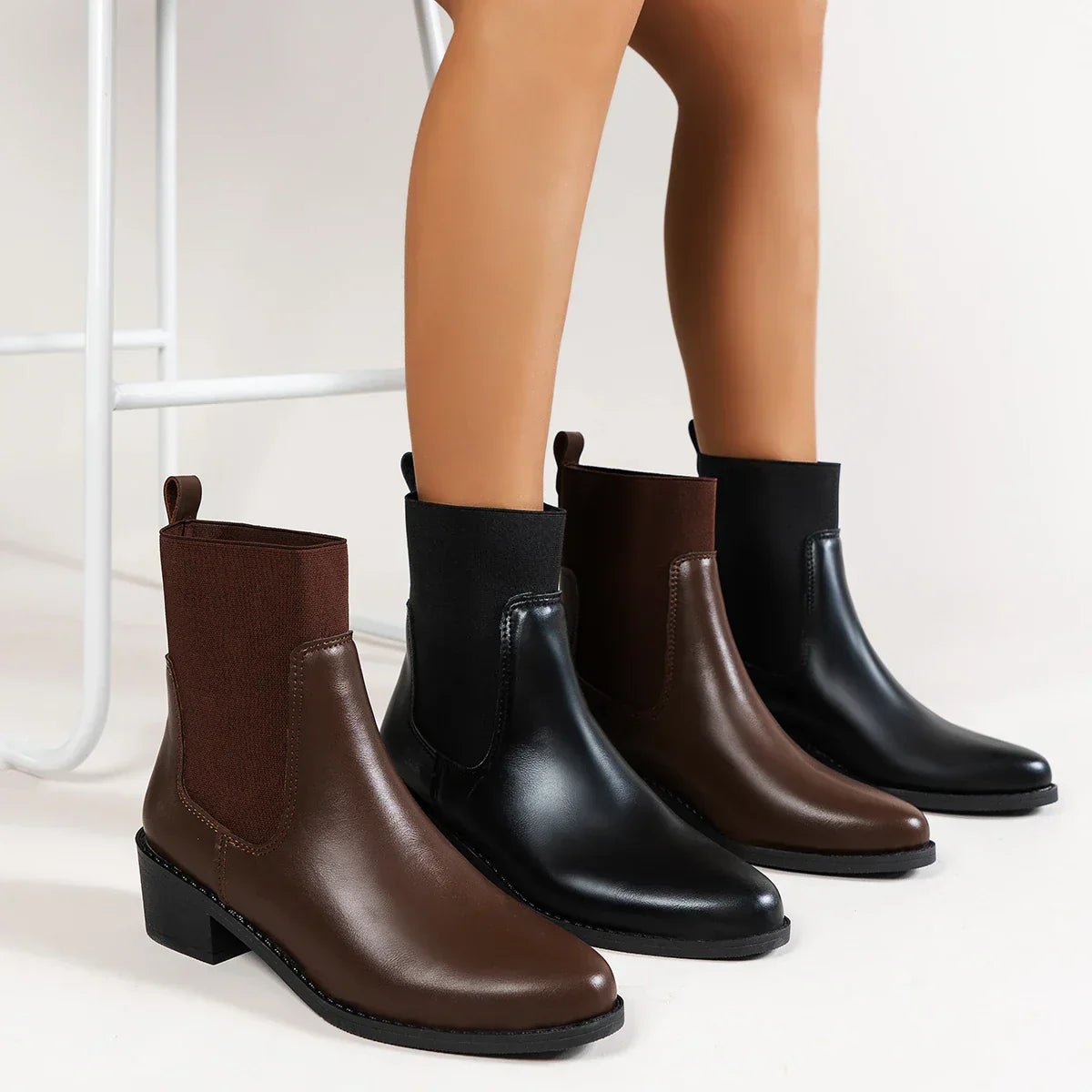 Boots Women Chelsea Design Pointed Toe Block Heel Winter - Hudson Harper - Women Boots