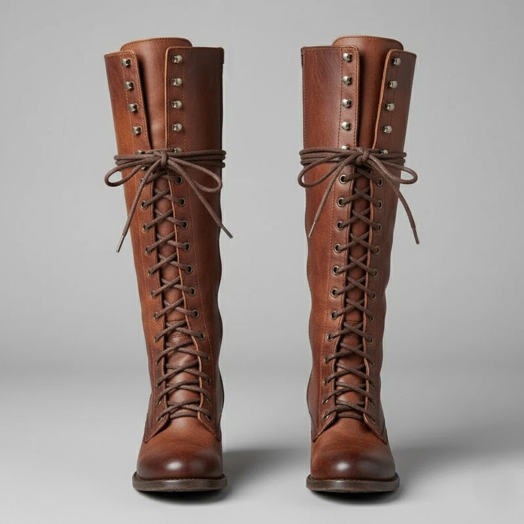 Boots Women Knee High Lace Up Block Heel Length - Hudson Harper - Women Boots