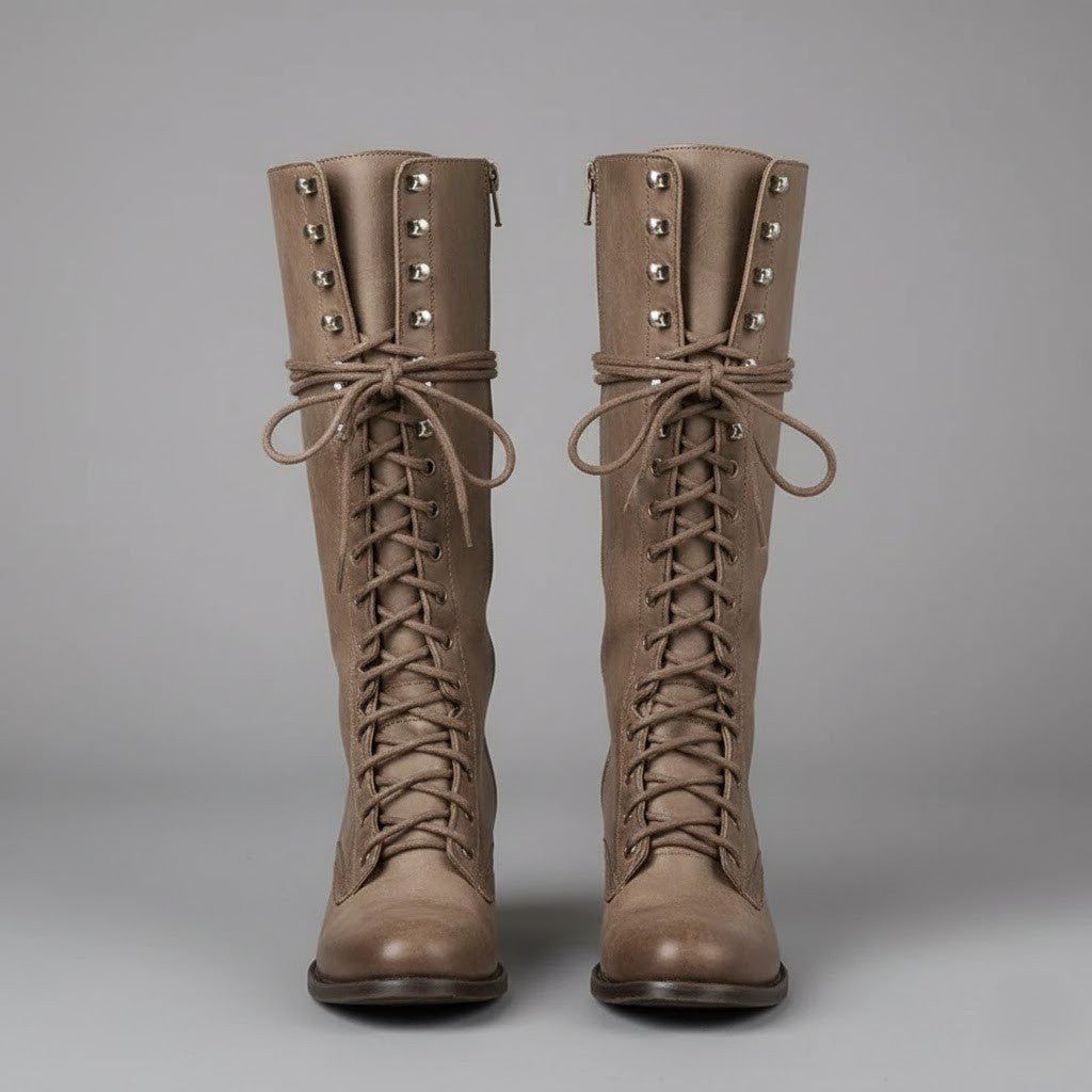 Boots Women Knee High Lace Up Block Heel Length - Hudson Harper - Women Boots