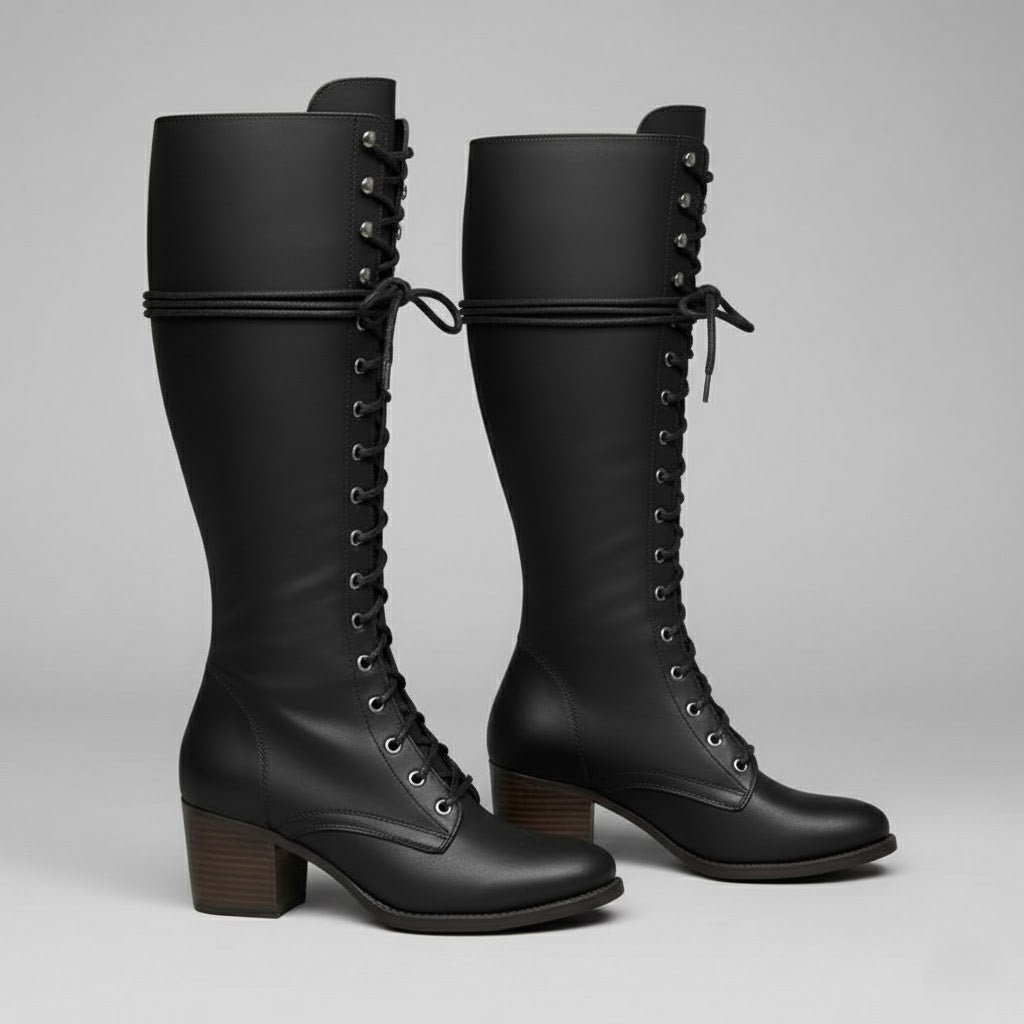 Boots Women Knee High Lace Up Block Heel Length - Hudson Harper - Women Boots