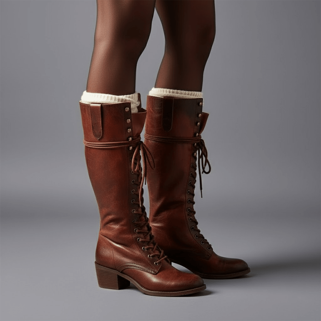 Boots Women Knee High Lace Up Block Heel Length - Hudson Harper - Women Boots