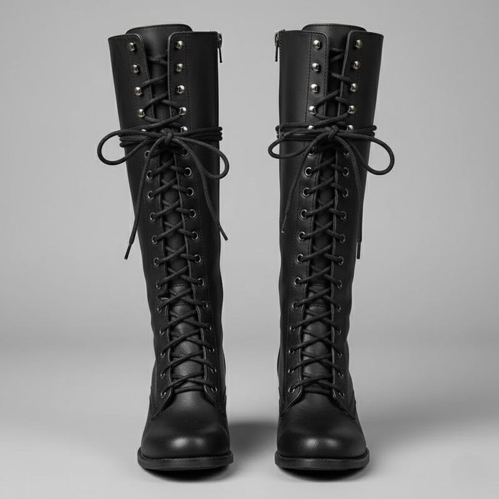Boots Women Knee High Lace Up Block Heel Length - Hudson Harper - Women Boots