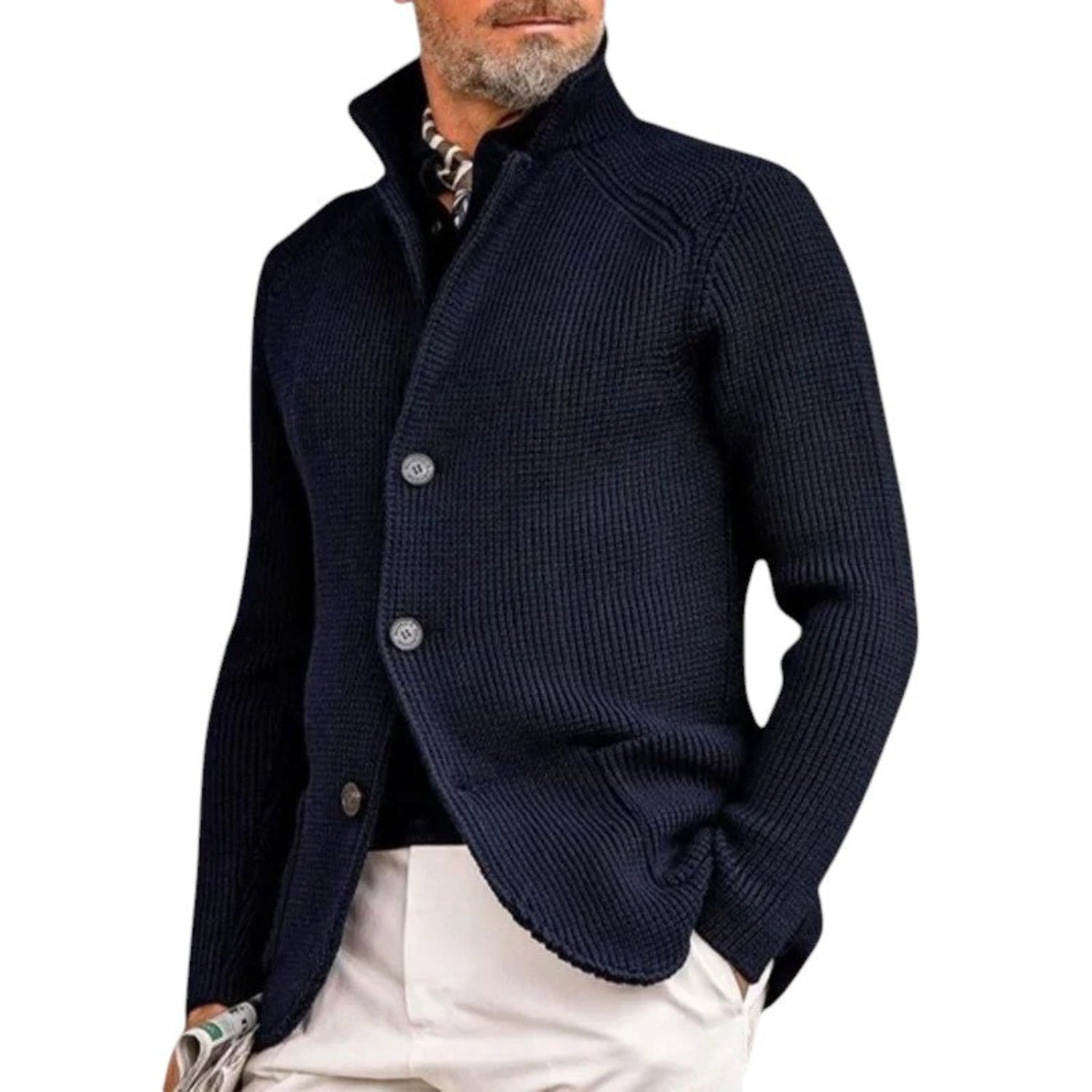 Cardigan Men Knitted Button - Up Ribbed Sweater Classic Smart Style - Hudson Harper - Cardigans