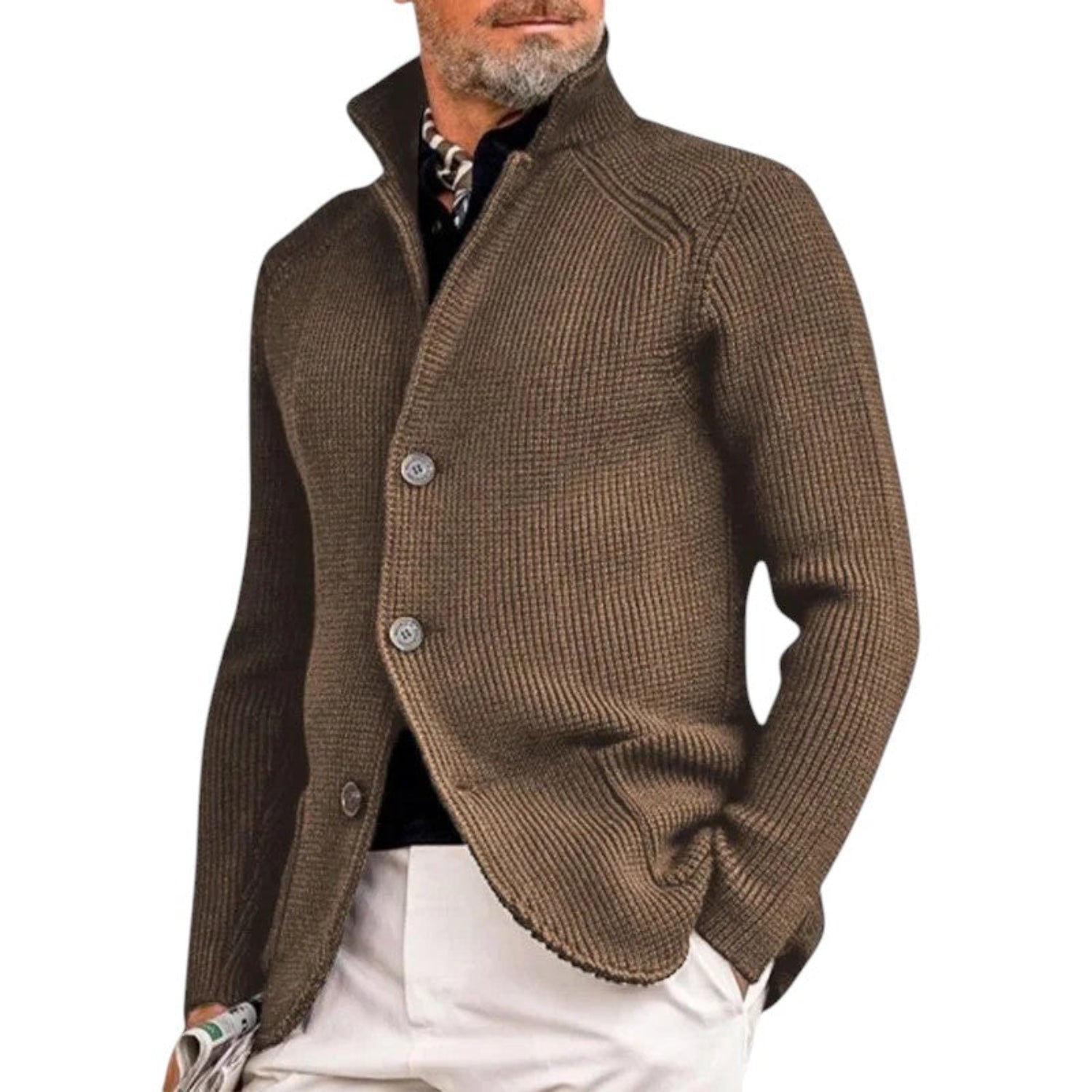 Cardigan Men Knitted Button - Up Ribbed Sweater Classic Smart Style - Hudson Harper - Cardigans