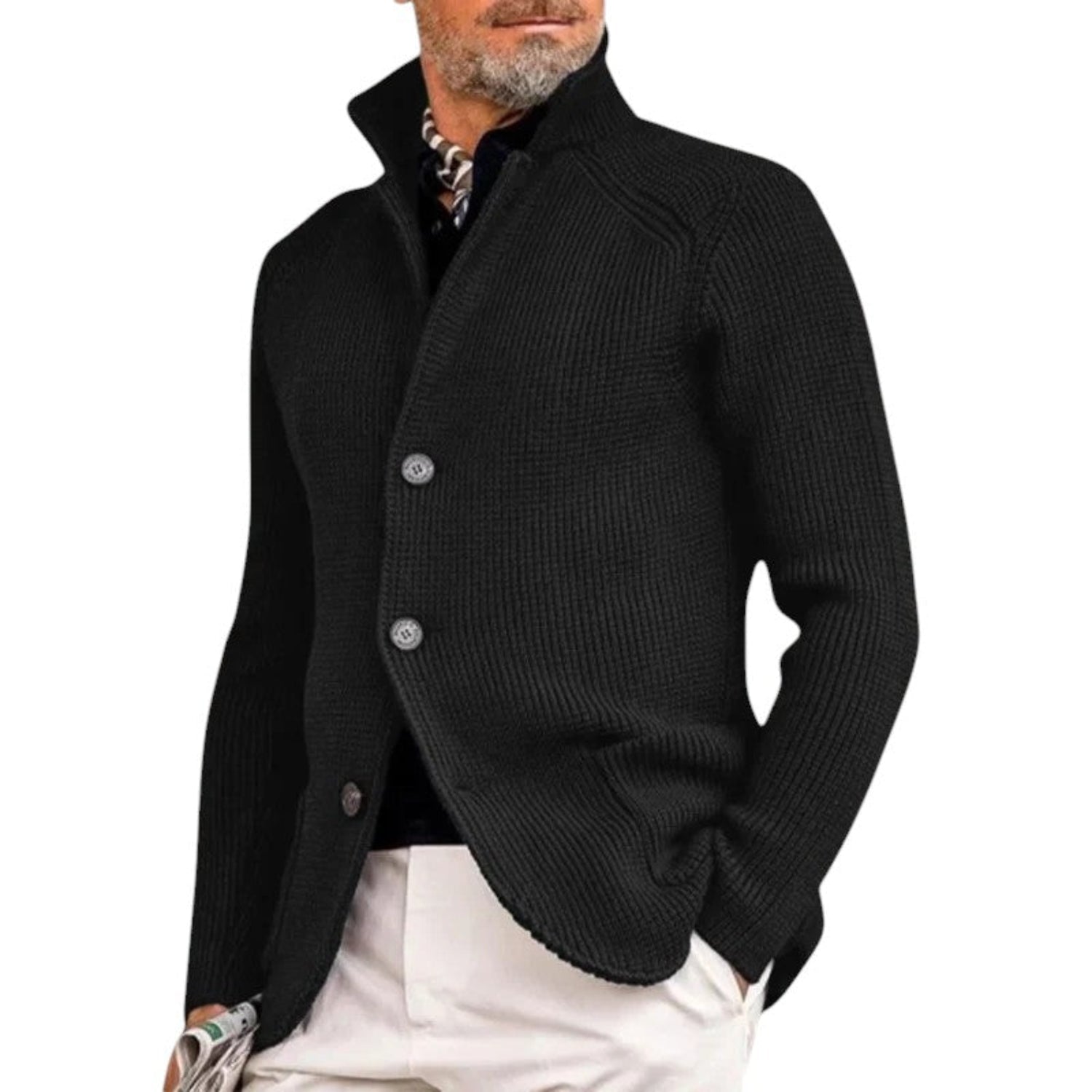 Cardigan Men Knitted Button - Up Ribbed Sweater Classic Smart Style - Hudson Harper - Cardigans