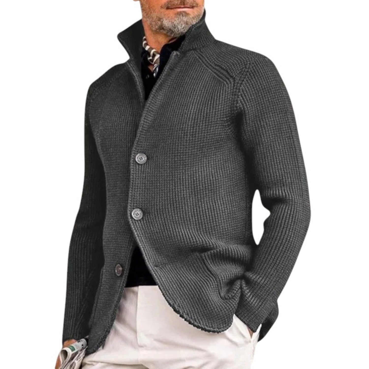 Cardigan Men Knitted Button - Up Ribbed Sweater Classic Smart Style - Hudson Harper - Cardigans