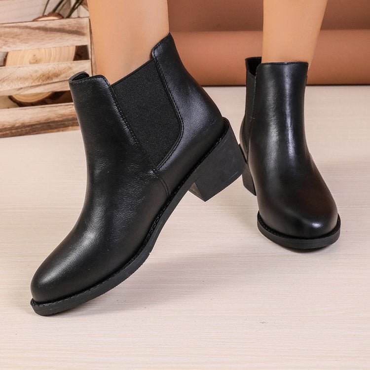 Chelsea Boots Women Ankle Length Block Heel Slip On Winter Boots - Hudson Harper - Women Boots