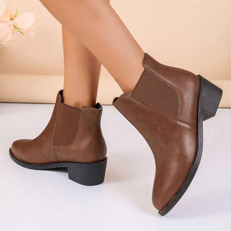 Chelsea Boots Women Ankle Length Block Heel Slip On Winter Boots - Hudson Harper - Women Boots