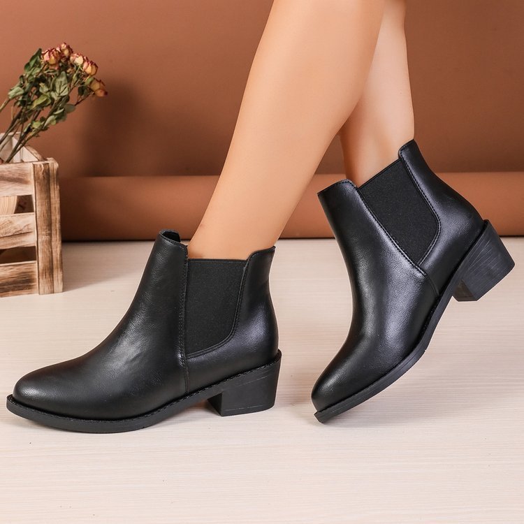 Chelsea Boots Women Ankle Length Block Heel Slip On Winter Boots - Hudson Harper - Women Boots