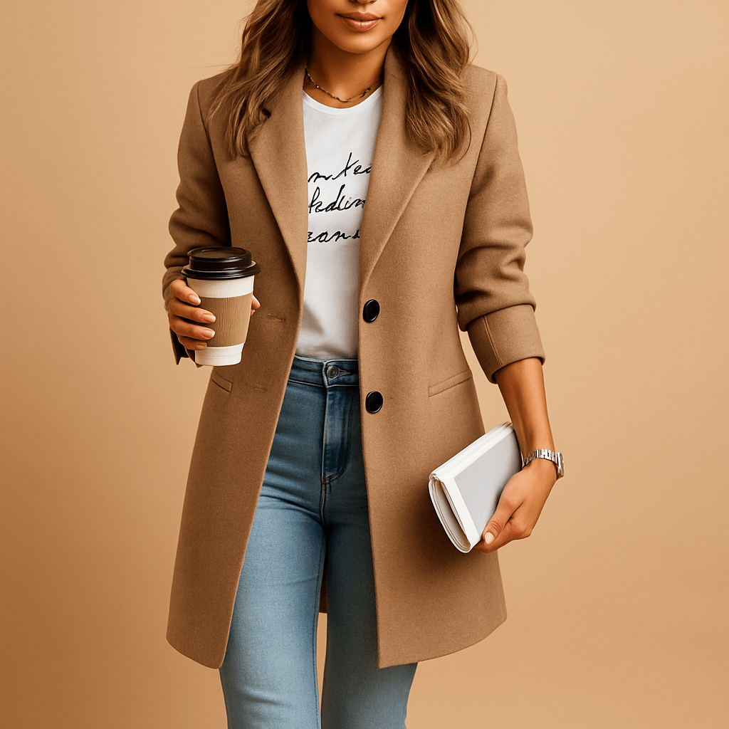 Coat Women Elegant Mid - Length Tailored Fit - Hudson Harper - Women Coat