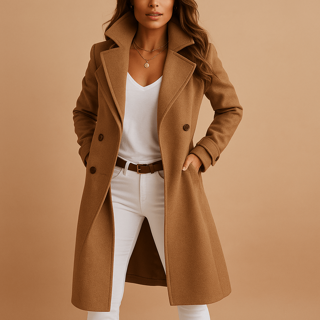 Coat Women Long Elegant Fit with Buttons - Hudson Harper - Women Coat