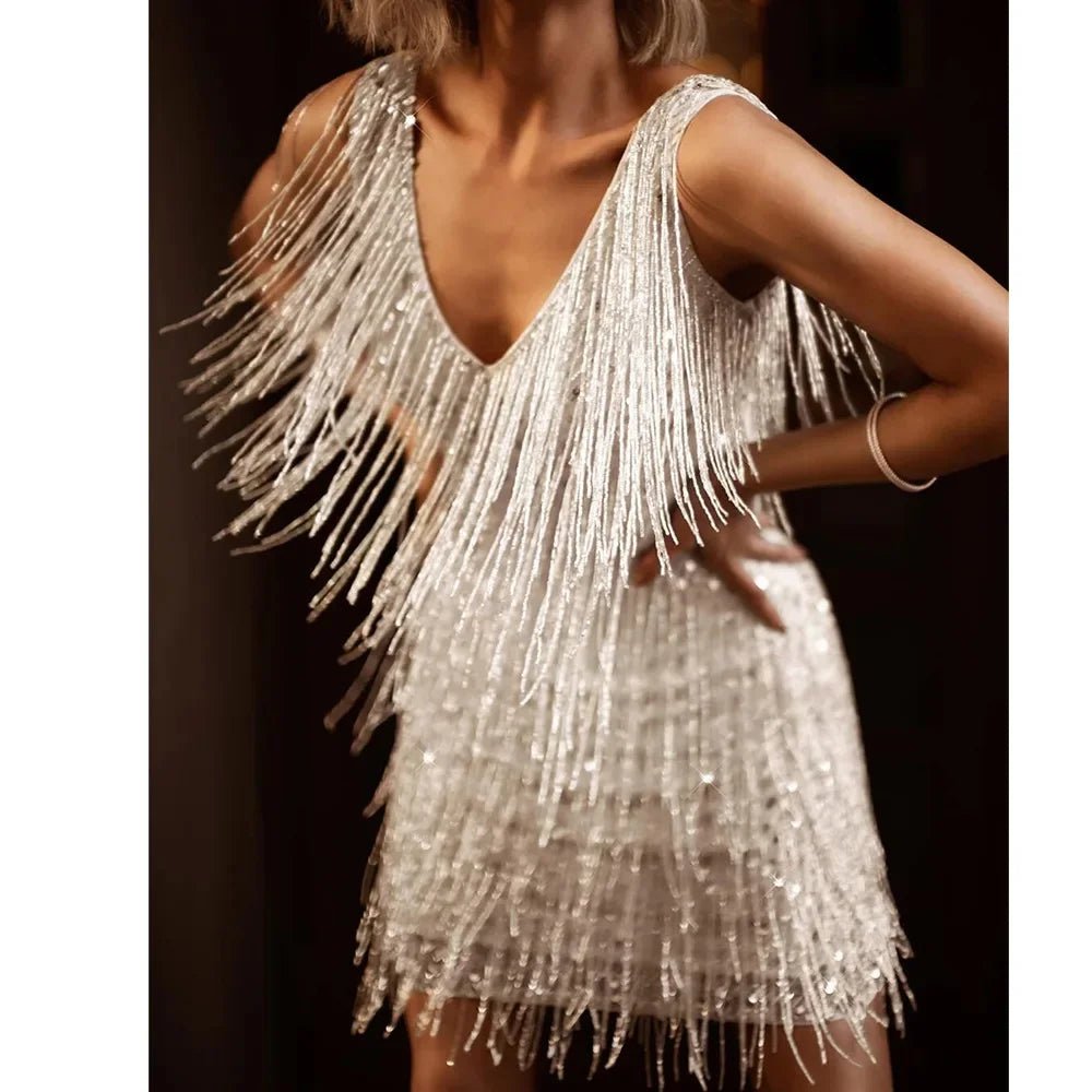 Cocktail Dress Women A - line Fit with Fringe and Sequin Accents Trim - Hudson Harper - Women Dress