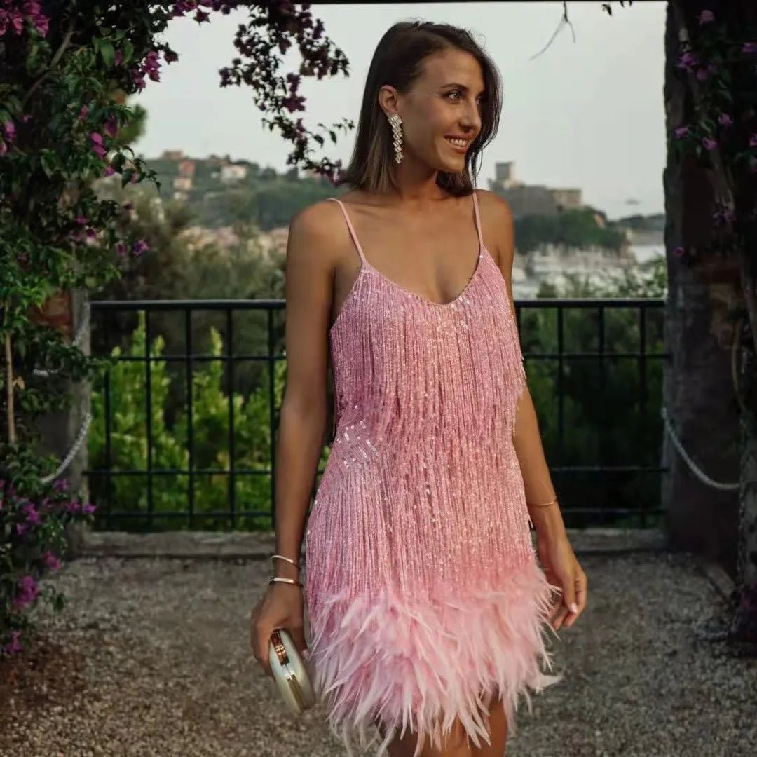Cocktail Dress Women Sequin Fringe and Structured Silhouette Design - Hudson Harper - Women Dress