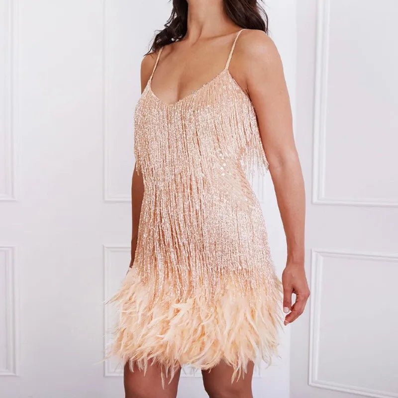 Cocktail Dress Women Sequin Fringe and Structured Silhouette Design - Hudson Harper - Women Dress