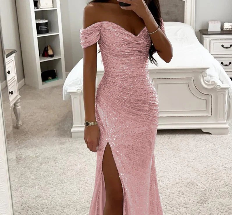 Evening Maxi Dress Women Rhinestone Elegant Gown - Hudson Harper - Women Dresses