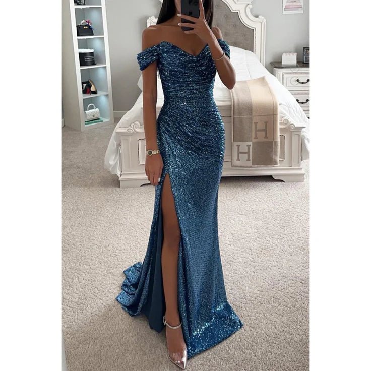 Evening Maxi Dress Women Rhinestone Elegant Gown - Hudson Harper - Women Dresses