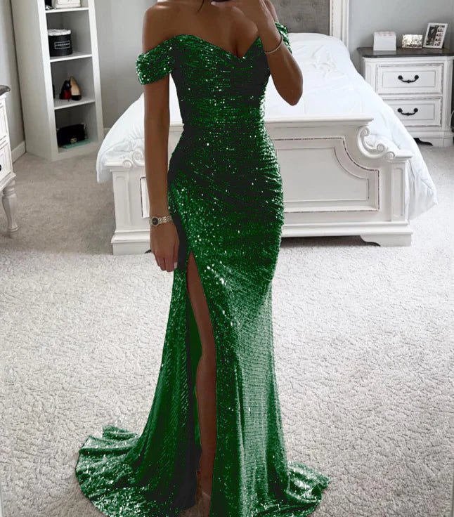 Evening Maxi Dress Women Rhinestone Elegant Gown - Hudson Harper - Women Dresses