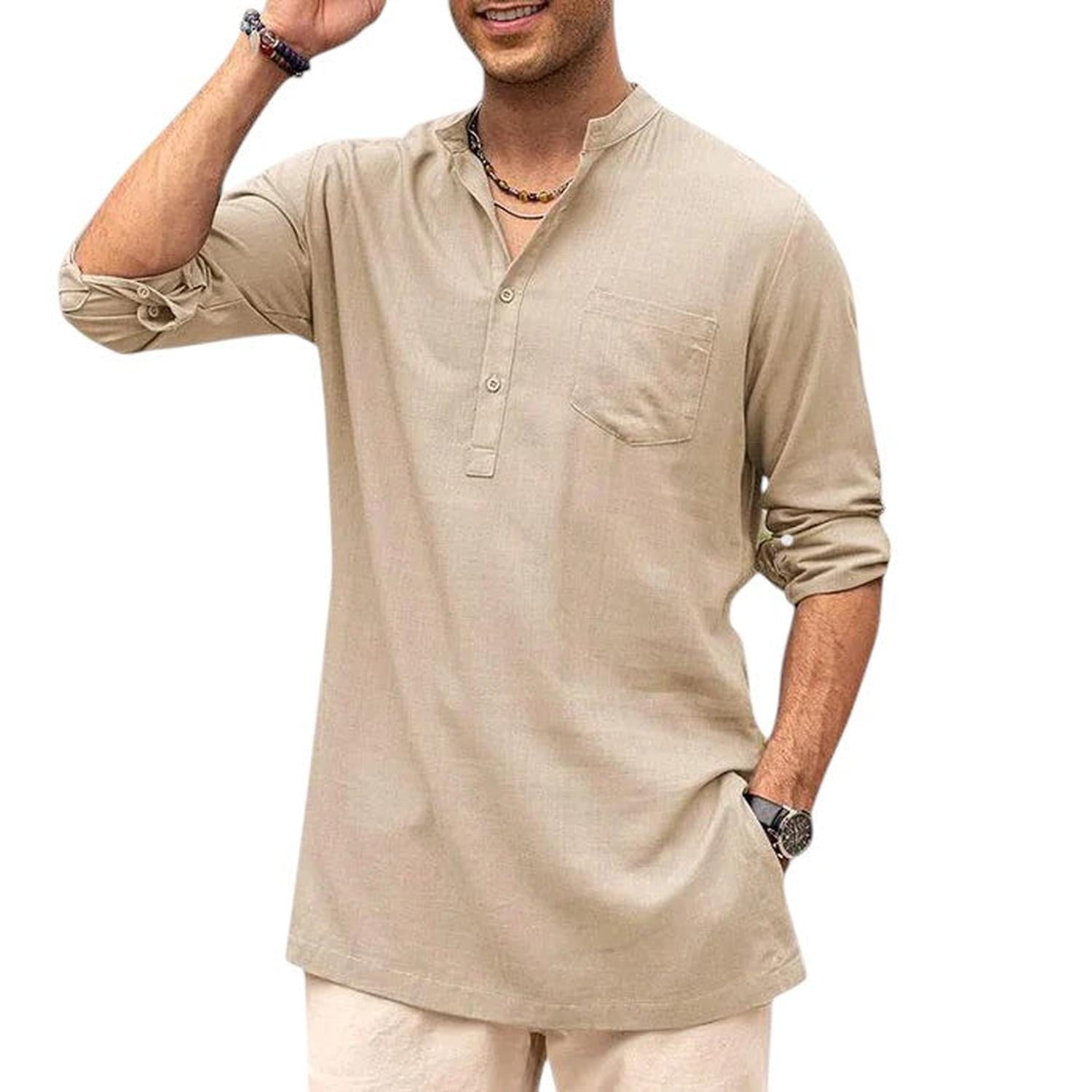 Henley Shirt Men Band Collar Breathable Long Sleeve Casual Fit - Hudson Harper - Tops