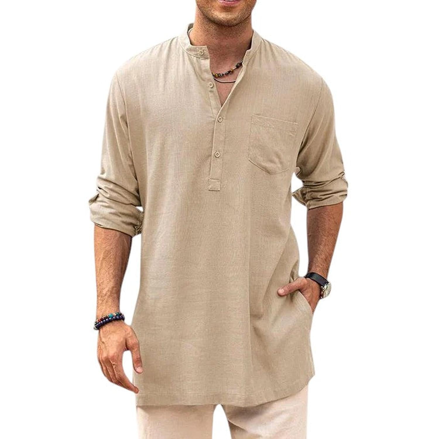 Henley Shirt Men Band Collar Breathable Long Sleeve Casual Fit - Hudson Harper - Tops