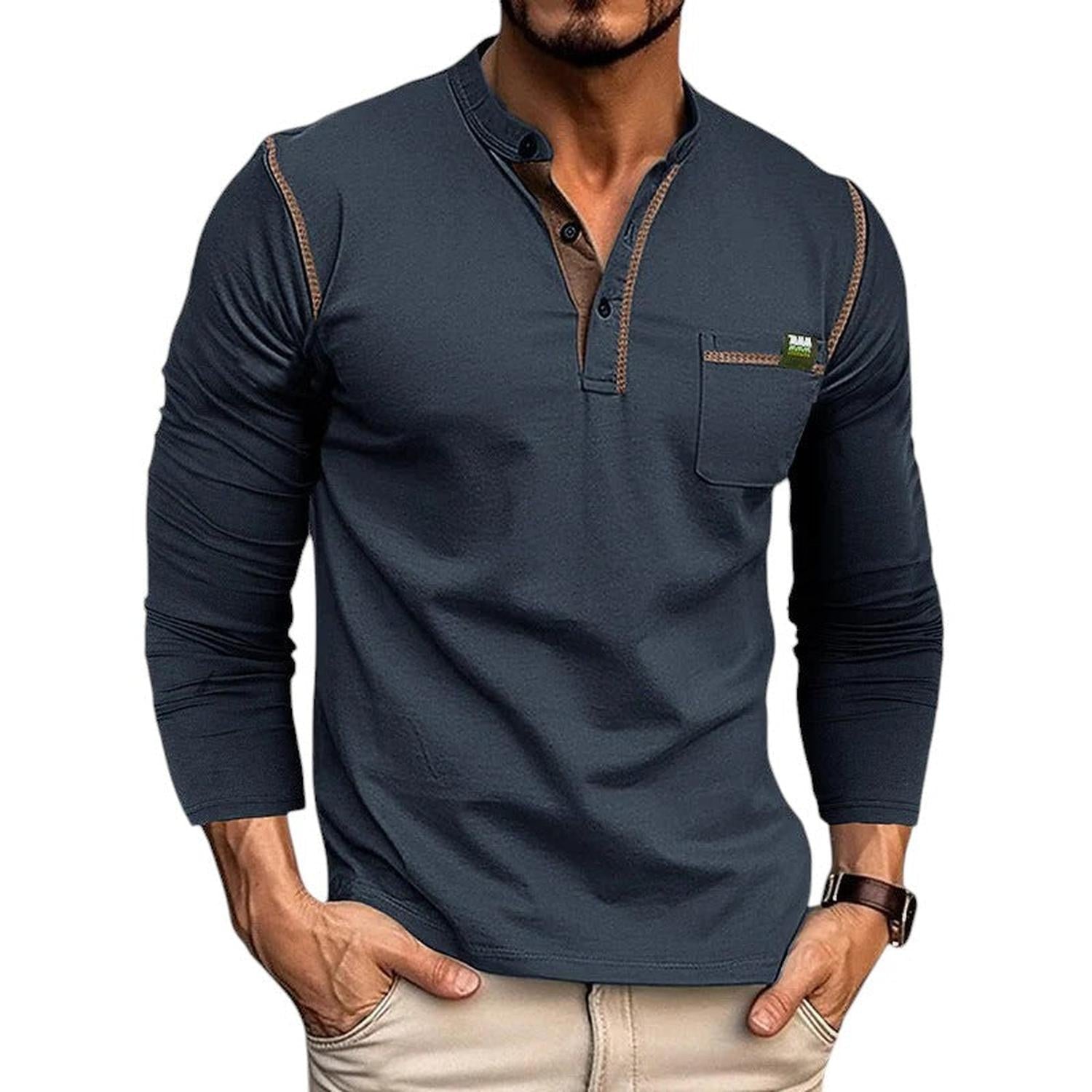 Henley Shirt Men Long Sleeve Buttoned Placket Casual Fit - Hudson Harper - Tops
