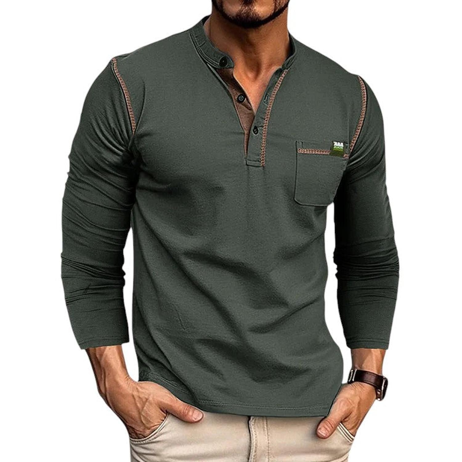 Henley Shirt Men Long Sleeve Buttoned Placket Casual Fit - Hudson Harper - Tops