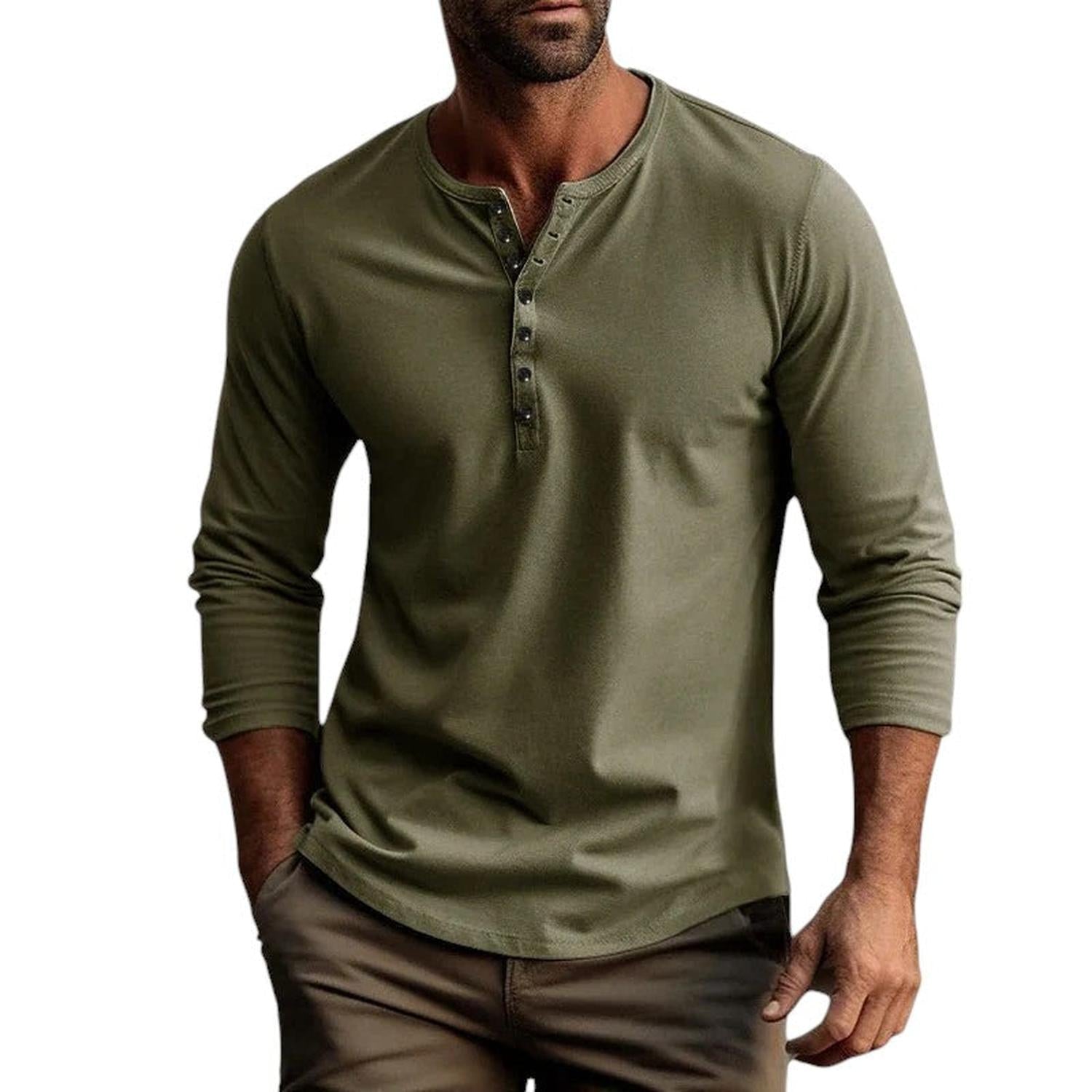 Henley Shirt Men Long Sleeve Regular Fit Button Placket Breathable - Hudson Harper - Tops