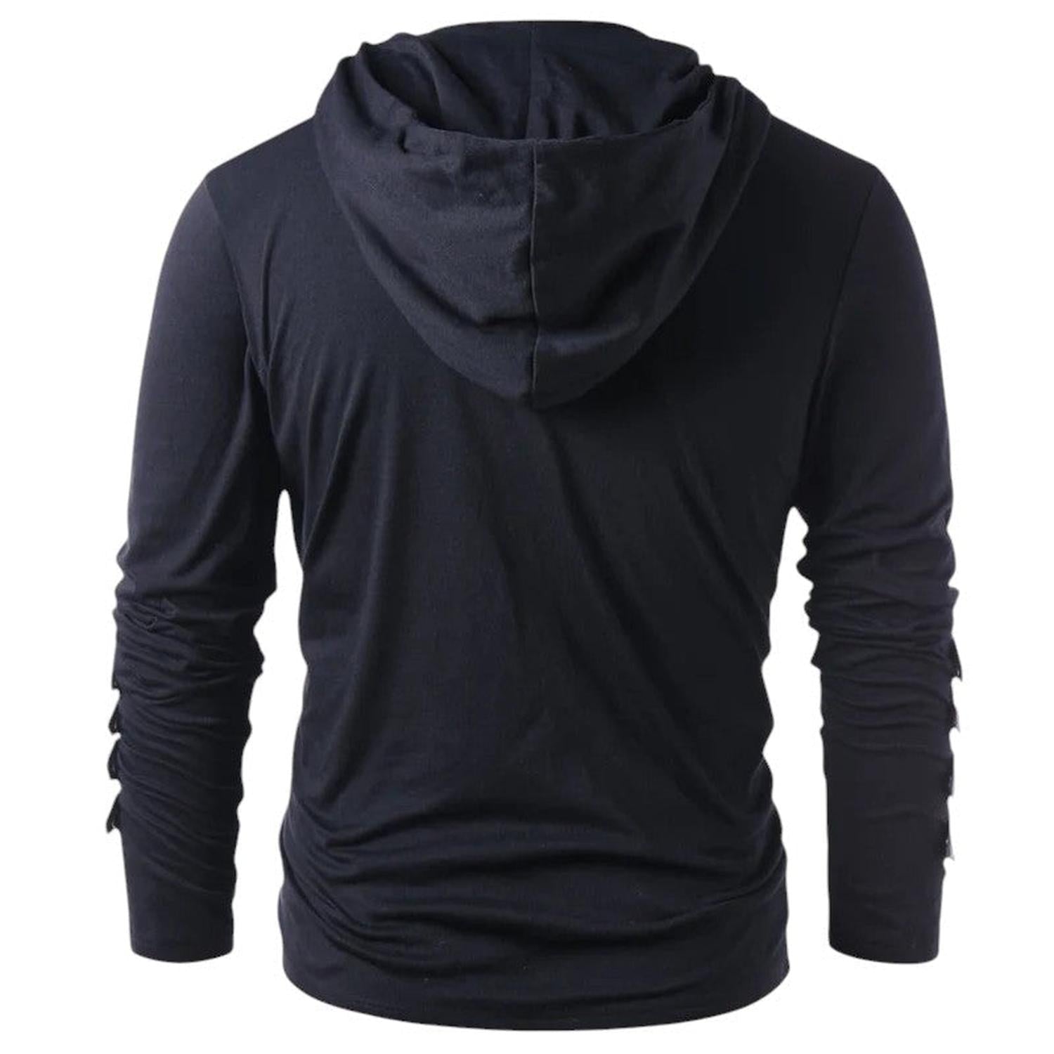 Hoodie Men Lace - Up V - Neck Faux Leather Panels Long Sleeve Casual Wear - Hudson Harper - Tops