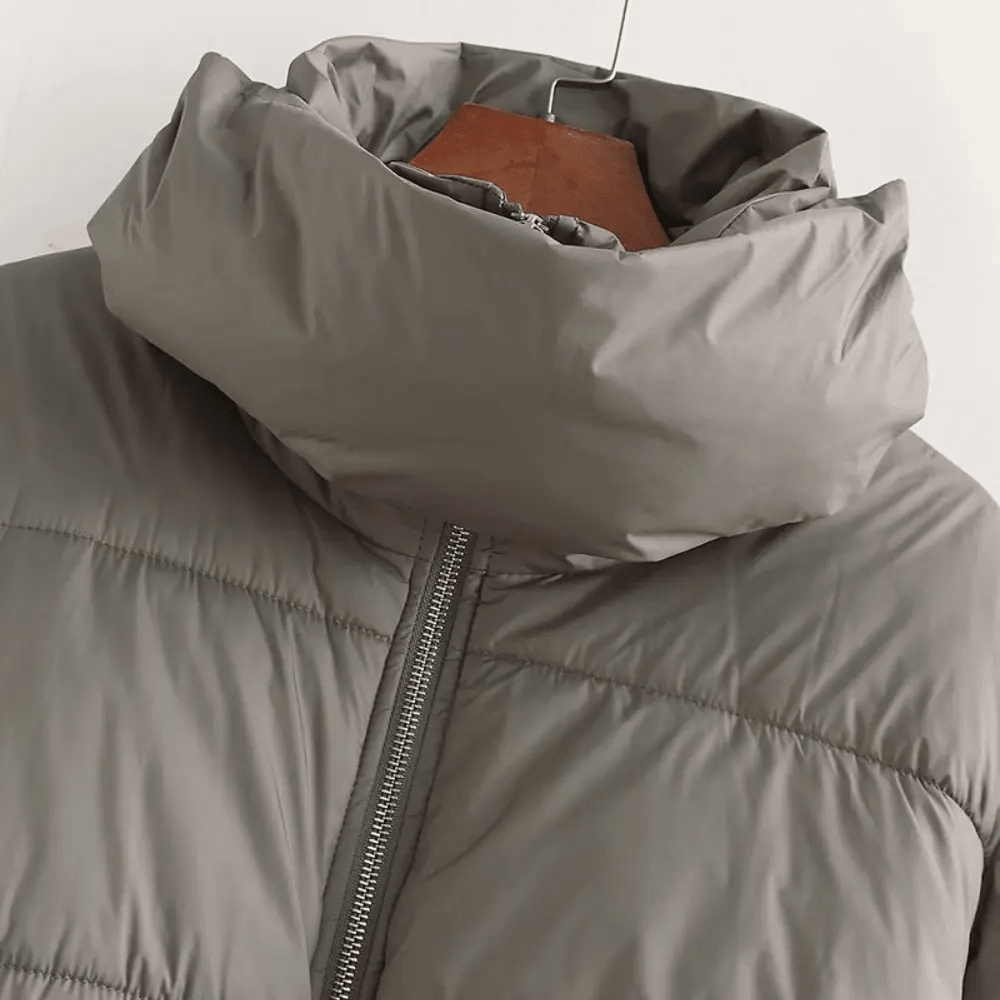 Jacket Women Cropped Puffer Zip Front High Neck Collar - Hudson Harper - Women Jacket