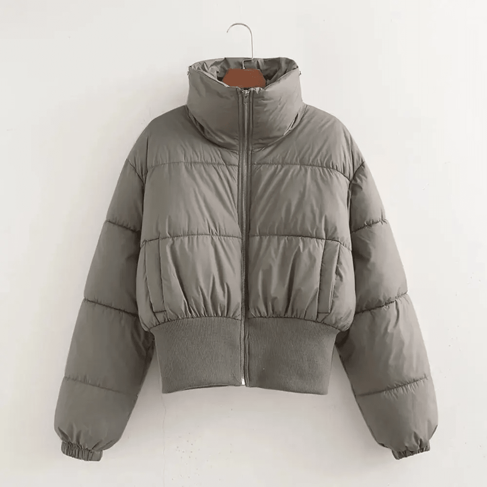 Jacket Women Cropped Puffer Zip Front High Neck Collar - Hudson Harper - Women Jacket