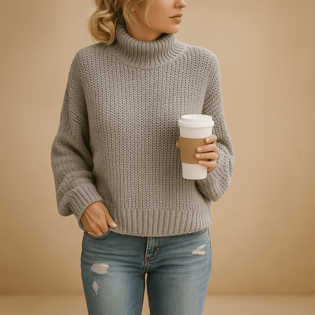 Knitted Sweater Women Turtleneck Knitted Design for Daily Wear - Hudson Harper - Women Sweaters