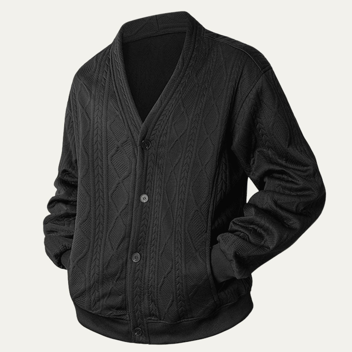 Men's Cardigan — Cable Knit V - Neck Diamond Pattern Button Front - Hudson Harper - Men Cardigan