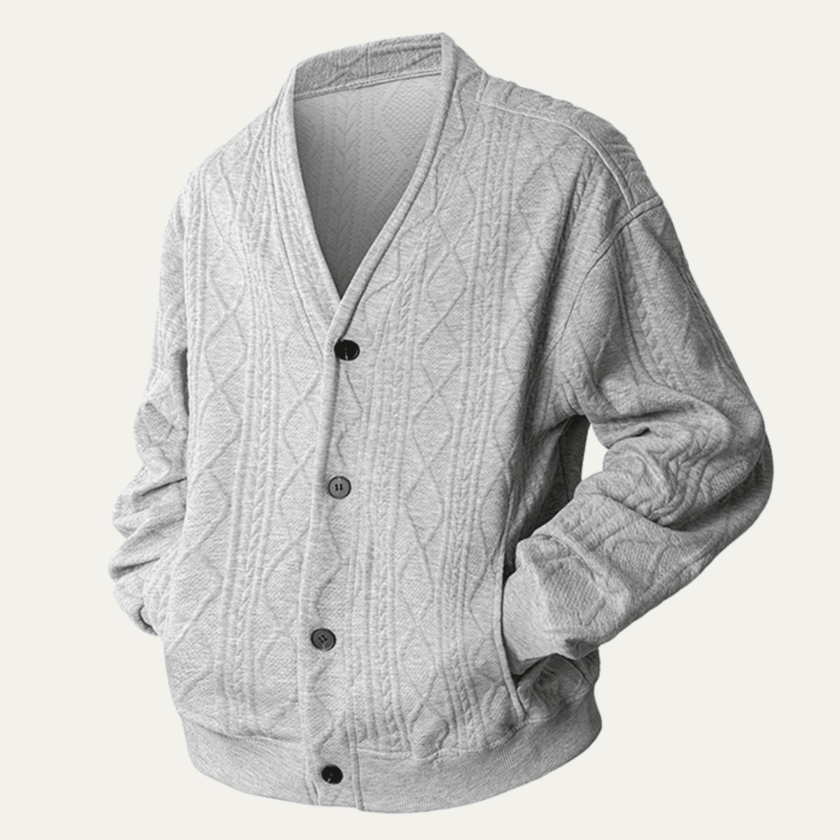 Men's Cardigan — Cable Knit V - Neck Diamond Pattern Button Front - Hudson Harper - Men Cardigan