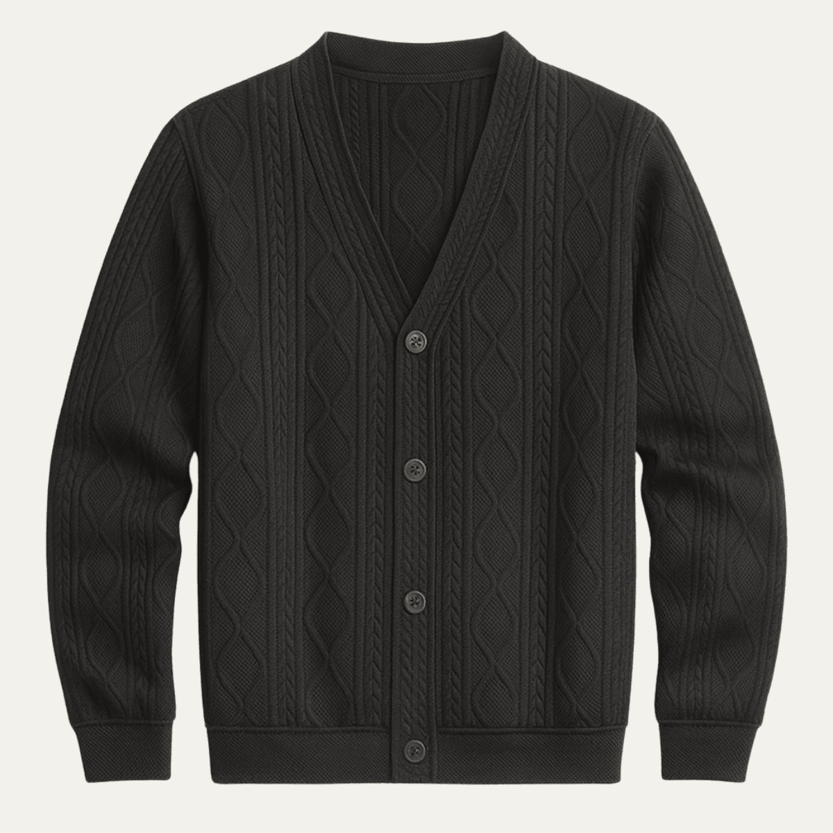Men's Cardigan — Cable Knit V - Neck Diamond Pattern Button Front - Hudson Harper - Men Cardigan
