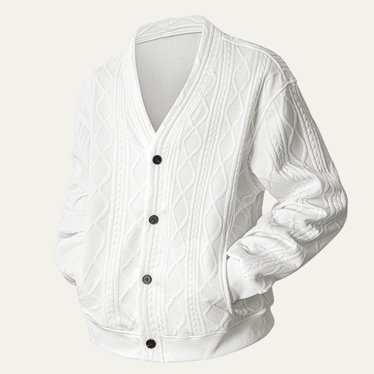 Men's Cardigan — Cable Knit V - Neck Diamond Pattern Button Front - Hudson Harper - Men Cardigan