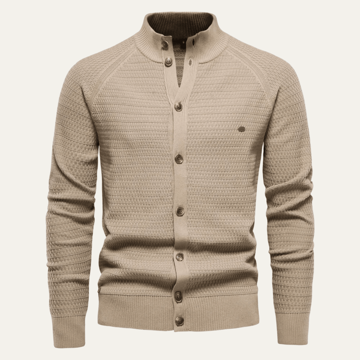 Men's Cardigan — Mock Neck Button Closure Textured Knit Regular Fit - Hudson Harper - Men Cardigan