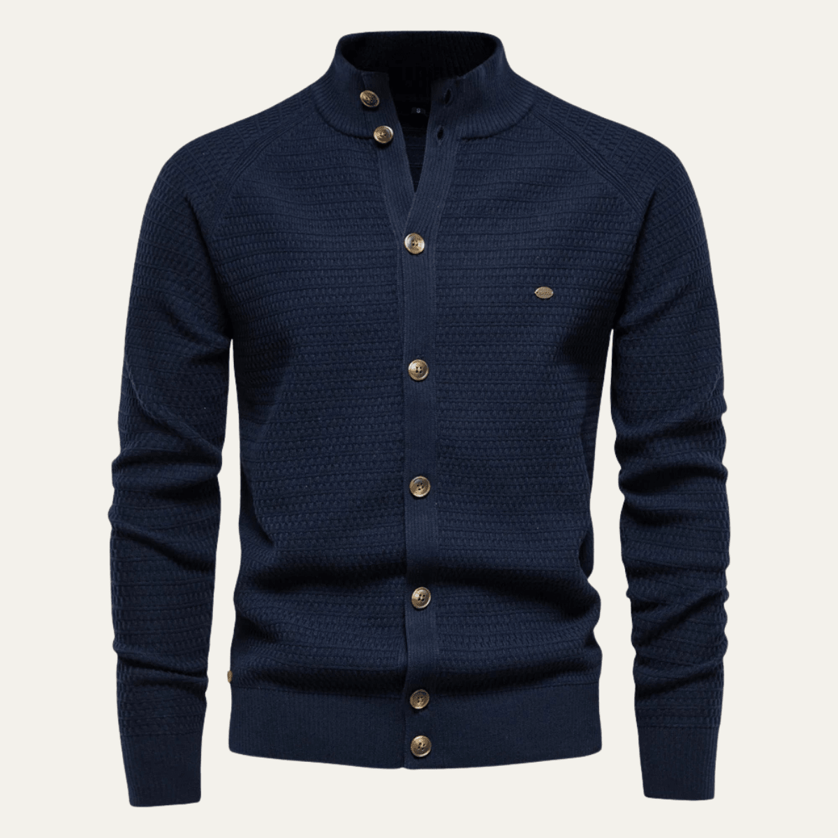 Men's Cardigan — Mock Neck Button Closure Textured Knit Regular Fit - Hudson Harper - Men Cardigan