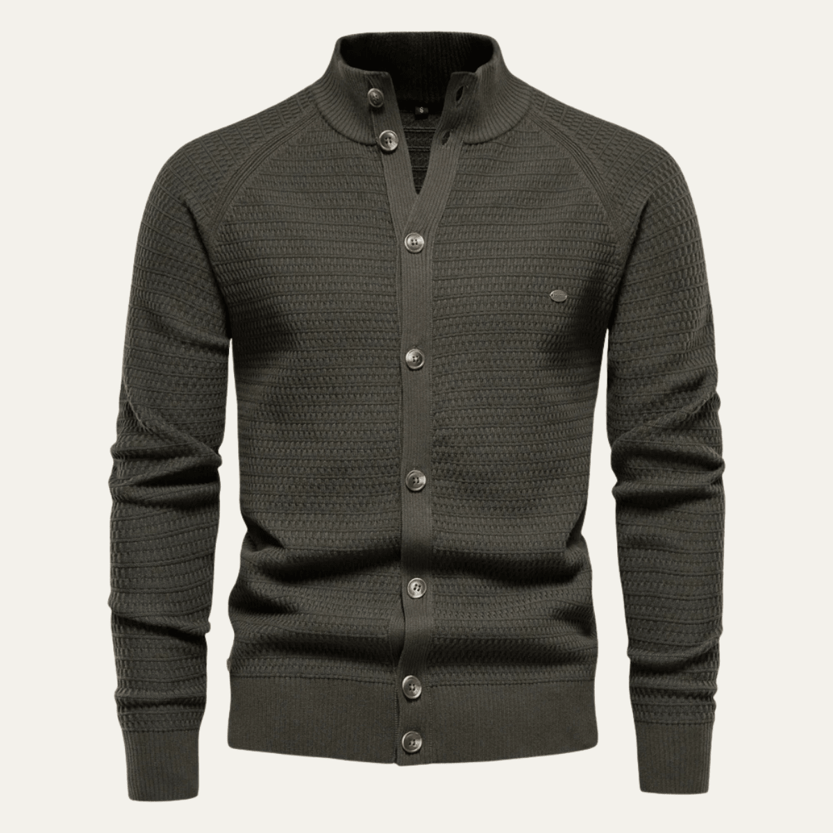 Men's Cardigan — Mock Neck Button Closure Textured Knit Regular Fit - Hudson Harper - Men Cardigan