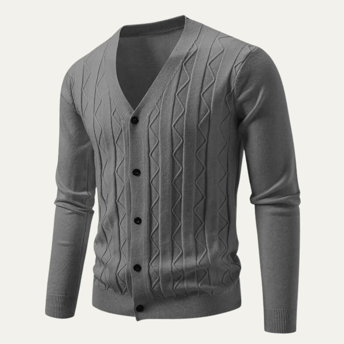 Men's Cardigan — Slim Fit V - Neck Cable Knit Button Front Ribbed - Hudson Harper - Men Cardigan