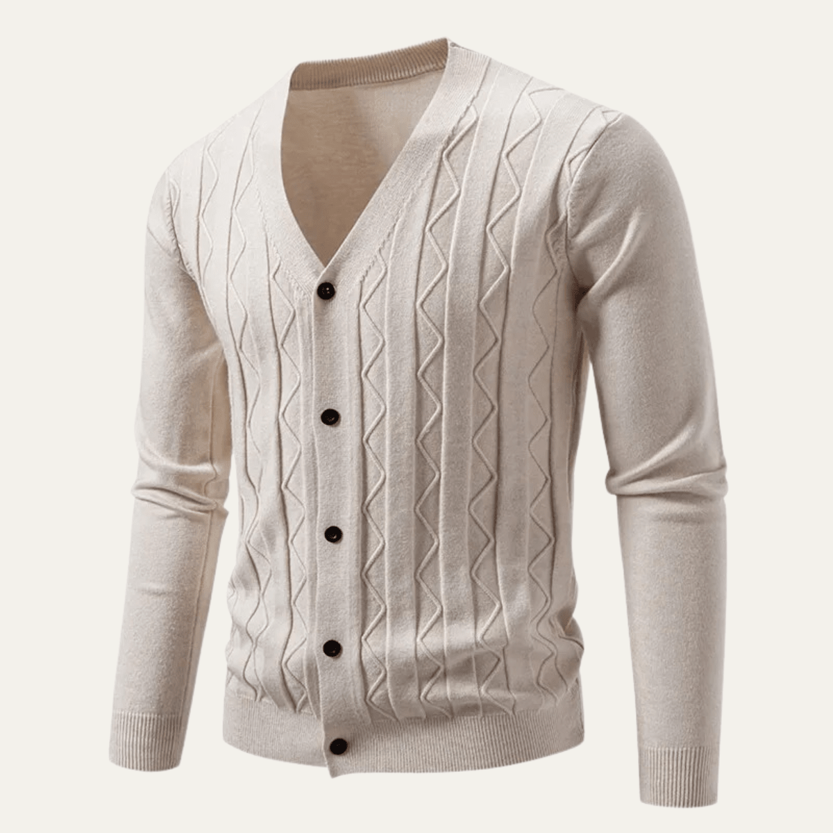 Men's Cardigan — Slim Fit V - Neck Cable Knit Button Front Ribbed - Hudson Harper - Men Cardigan